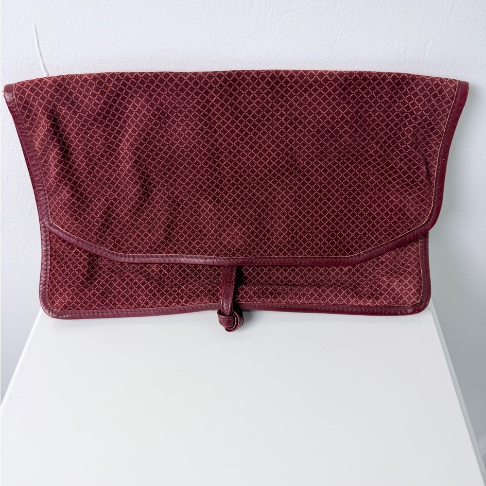 Sergio Tacchini Vintage Clutch Bag Made in Italy Genuine Leather Burgundy Purse